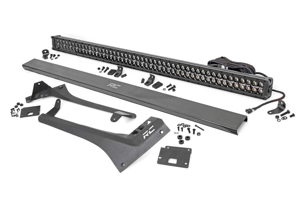 Jeep 50-inch Straight LED Light Bar Upper Windshield Kit w/ Dual-Row Black Series LED | White DRL (20-22 Gladiator JT, 18-22 Wrangler JL)