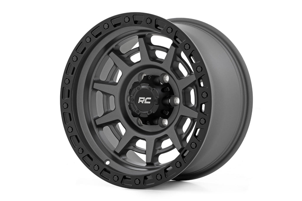 Rough Country 85 Series Wheel | Simulated Beadlock | Gunmetal Gray/Black | 17x9 | 6x5.5 | -12mm